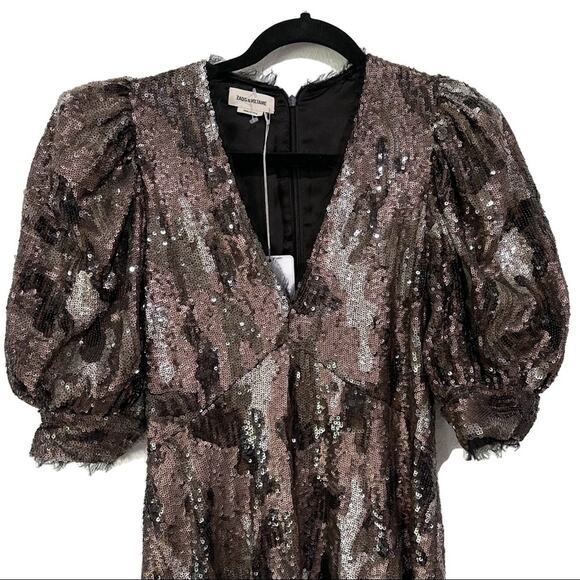 ZADIG & VOLTAIRE Royal Sequin Camo-Print A-Line Mini Dress Size XS NWT - Picture 9 of 12